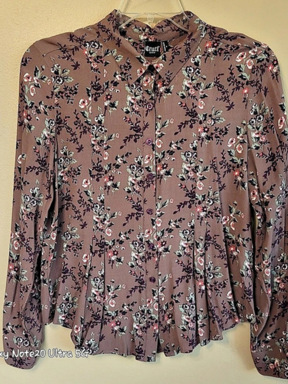 Cruel Denim Floral Western Button Up Blouse Mauve Brown Rayon Viscose Sz-M EUC